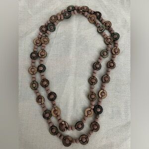 Boho Coconut Shell & Wood Bead Long Necklace
